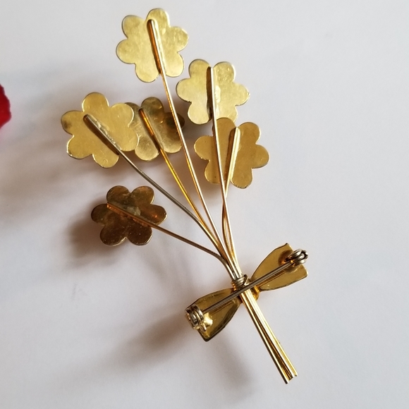Relisted- vintage green flower bouquet brooch enamel gold tone floral pin - Picture 12 of 12